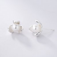 Сребърни обеци - Перла с листа, снимка 2 - Обеци - 20920849