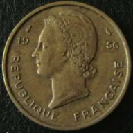 25 франк 1956, Френска Западна Африка, снимка 2 - Нумизматика и бонистика - 16027529