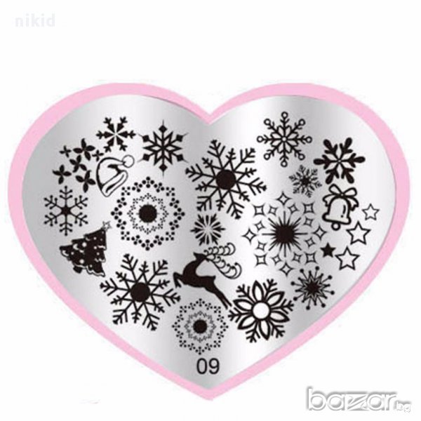 09 сърце Шаблон за щампа печати за нокти маникюр плочка, снимка 1