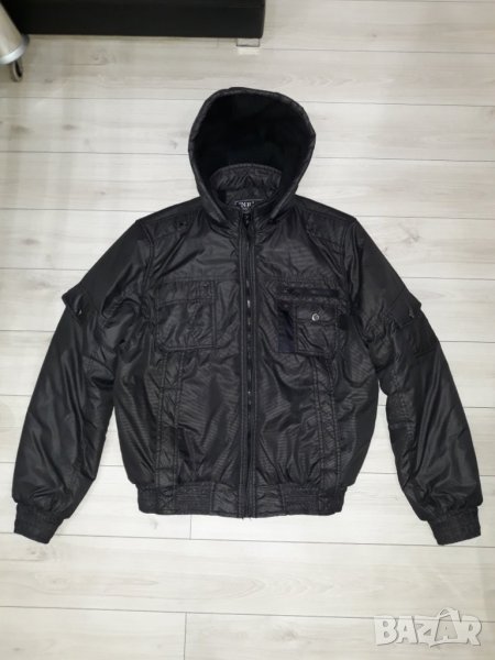 Тъмносиво яке марка NRN с махаща качулка и топла подплата, снимка 1