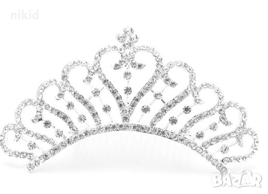 Сребриста Тиара мини корона с камъни за забождане в коса прическа сватба детска и дамска универсална, снимка 1