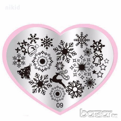 09 сърце Шаблон за щампа печати за нокти маникюр плочка
