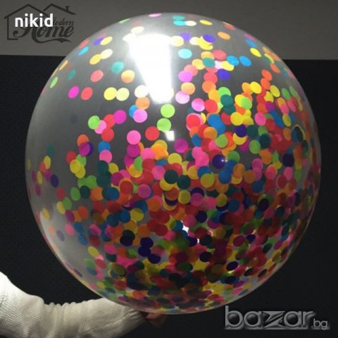 Голям прозрачен балон с цветни конфети за парти тържество рожден ден сватба