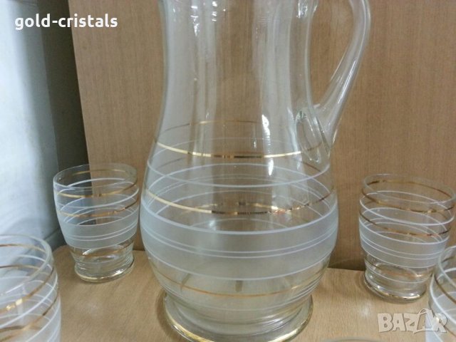 Ретро сервиз за вино кана с чаши с златен кант и гравюра , снимка 3 - Антикварни и старинни предмети - 22117694