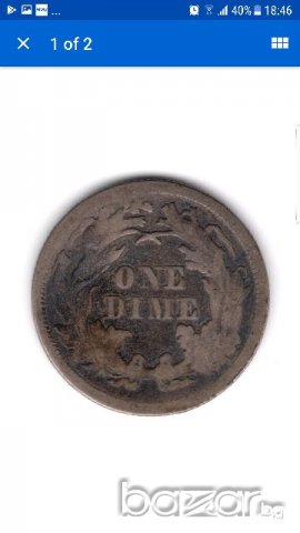 Rare USA SEATED LIBERTY SILVER DIME 1872- Philadelphia Mint, снимка 2 - Нумизматика и бонистика - 20809076