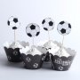 12 бр Футболни футбол топка топери и кошнички украса декорация за мъфини кексчета торта и парти
