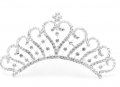 Сребриста Тиара мини корона с камъни за забождане в коса прическа сватба детска и дамска универсална