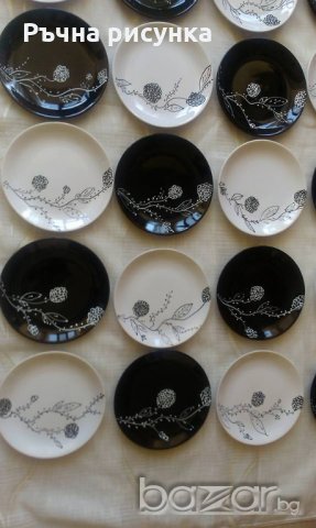 24броя ръчно рисувани порцеланови чинии в черно и бяло , снимка 4 - Декорация за дома - 21152780