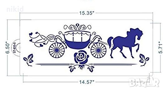 Каляска с кон Голям стенсил спрей за торта украса кекс декорация с пудра захар