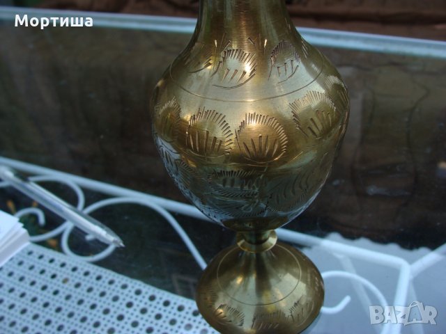 Масивна гравирана бронзова ваза , снимка 4 - Вази - 22785124