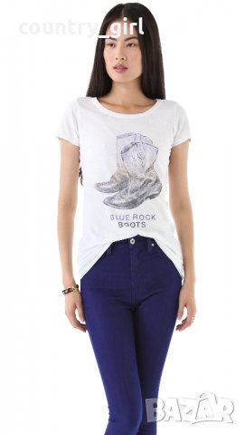 Maison Scotch Blue Rocks Boots Tee - страхотна дамска тениска, снимка 2 - Тениски - 25414255
