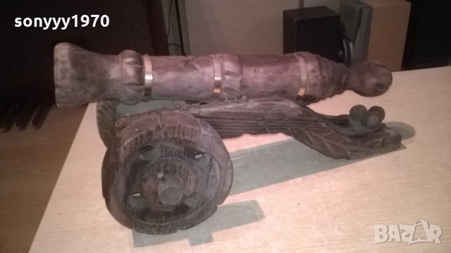 оръдие-топ-дърво и месинг-52х27х25см-внос швеицария, снимка 4 - Антикварни и старинни предмети - 23741780