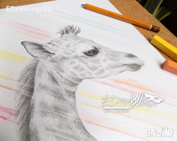 Рисунка "Жирафче" с рамка, снимка 3 - Картини - 23701240