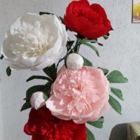 Цветя от хартия-божури, снимка 2 - Изкуствени цветя - 24675749