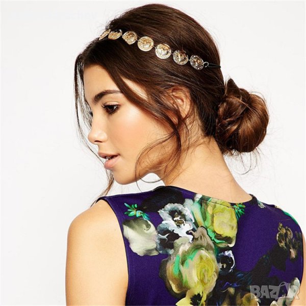 Етно диадема накит за глава с пендари златни и сребърни (имитация), снимка 1