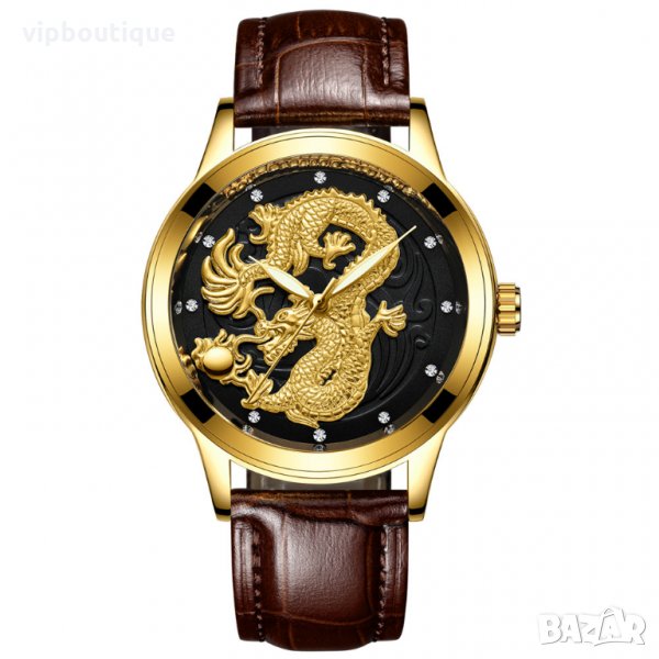 Мъжки Часовници с 3D Дракон и Кожена Каишка, снимка 1