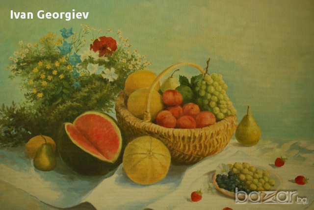 Стара картина, натюрморт, А.Панагонов, снимка 2 - Антикварни и старинни предмети - 16847981