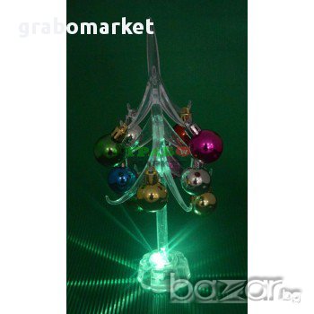Декоративна елхичка с 12 цветни топки, светеща в различни цветове. Изработена от PVC материал. , снимка 1