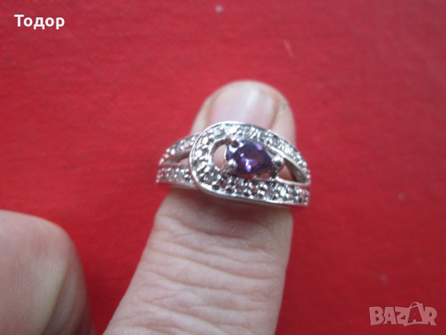 Страхотен посребрен  пръстен  с аметист, снимка 6 - Пръстени - 23705881
