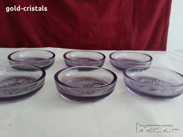 Стъклени лилави чинийки купички, снимка 5 - Антикварни и старинни предмети - 20291778