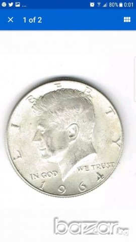 AU-UNC 50 Cents JFK 1964 Philadelphia Mint, снимка 1 - Нумизматика и бонистика - 20221683