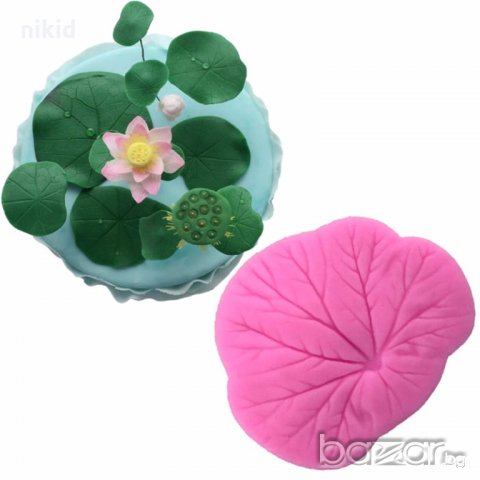 релефно голямо листо за лотос водна лилия силиконов молд форма декорация торта фондан