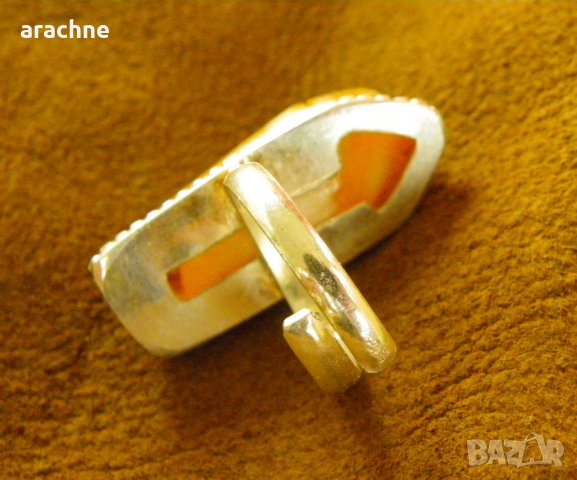 Сребърен пръстен с кехлибар, снимка 4 - Пръстени - 24249185