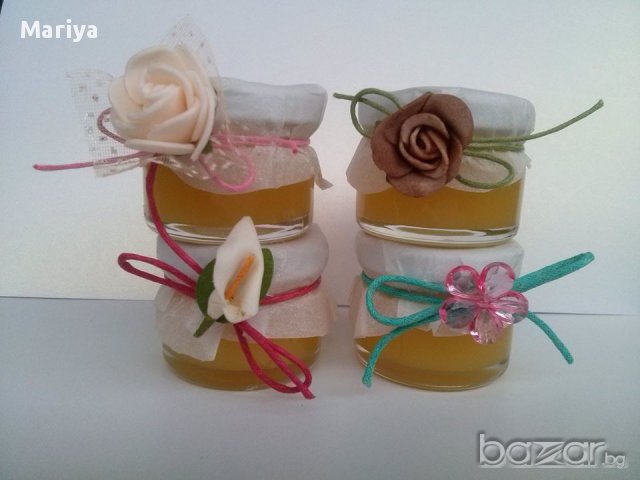  Сватбени подаръчета - декорирано бурканче мед, снимка 9 - Сватбени аксесоари - 10235792