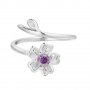Сребърен пръстен Цвете с лилав или розов кристал, снимка 1 - Пръстени - 19832292