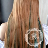 Дълга Двуцветна Перука Русо И Тъмно Зелено Преливанe ELESSA Код 7464, снимка 6 - Аксесоари за коса - 25741646