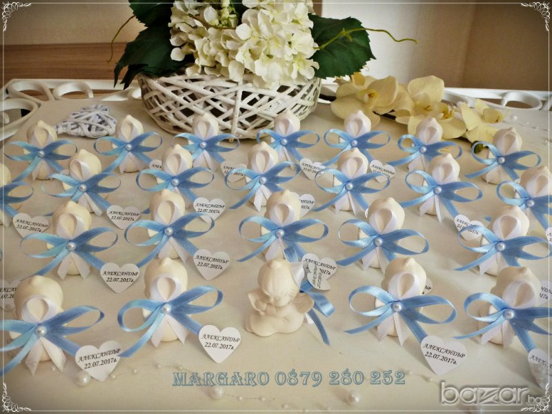 Ангелчета - подаръчета за гости в синьо с перла, снимка 1