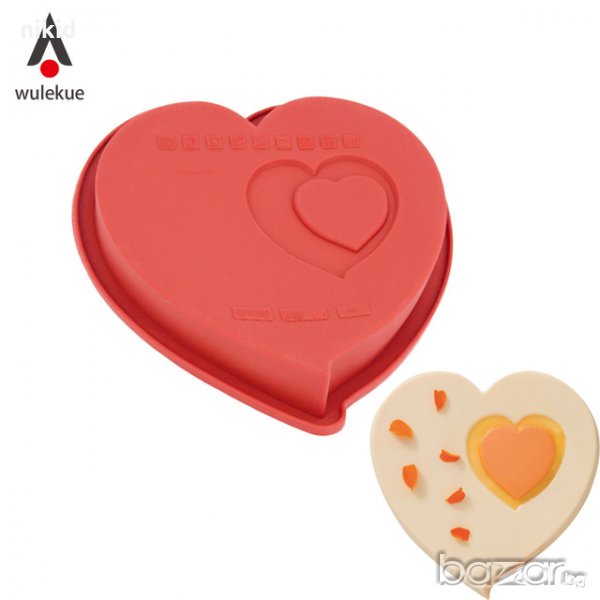 Сърце в сърце Свети Валентин средна силиконова форма молд за направа печене кекс торта желиран, снимка 1