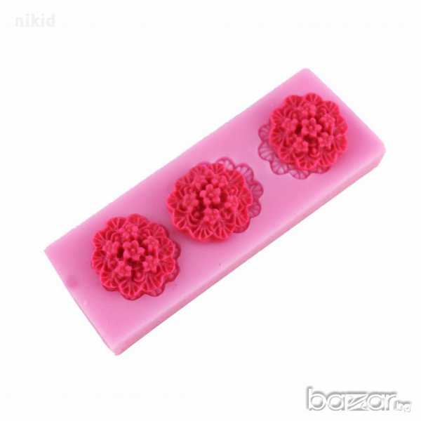 силиконов молд форма 3 ситни цветчета  за декорация торта фондан шоколад и др., снимка 1