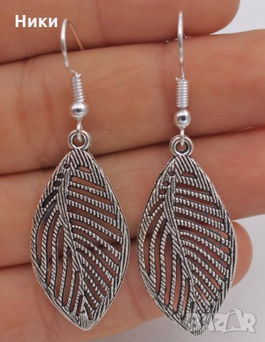 Нови висяки обеци " Листа " със сребърно покритие и печати 925 - мод.24, снимка 2 - Обеци - 11079281