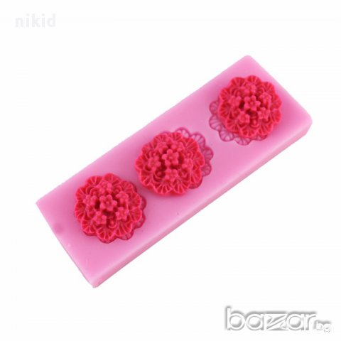 силиконов молд форма 3 ситни цветчета  за декорация торта фондан шоколад и др.