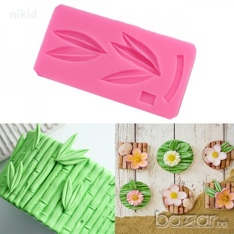Бамбукови бамбук дълги листа силиконов молд форма за украса декорация фондан торта мъфин