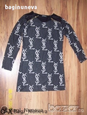 дамска блузка-туника с кожени ръкави на YSL реплика-размер- М-Л - ХЛ, снимка 2 - Туники - 9218715