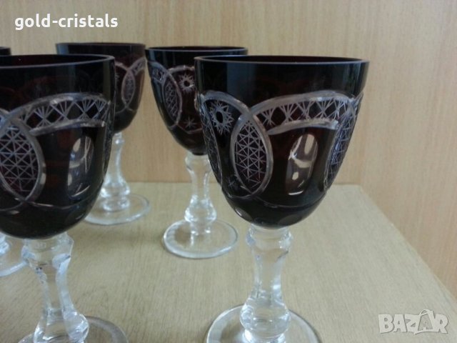 Сервиз кристални чаши цветен червен кристал, снимка 4 - Антикварни и старинни предмети - 25654925