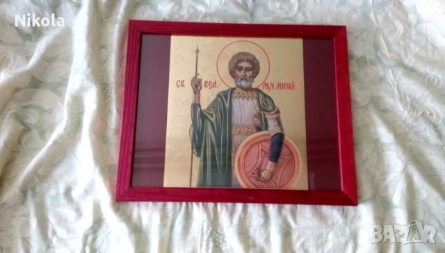 Икона на Свети вкм. Мина , репродукция с дървена рамка и стъкло, снимка 8 - Икони - 25099287