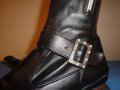 Италиански черни кожени дамски ботуши, с декоративни ципове, естествена кожа, зимни обувки, чизми, снимка 12