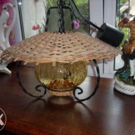 Абажур ковано желязо и естествен ратан , снимка 3 - Лампи за таван - 13266942