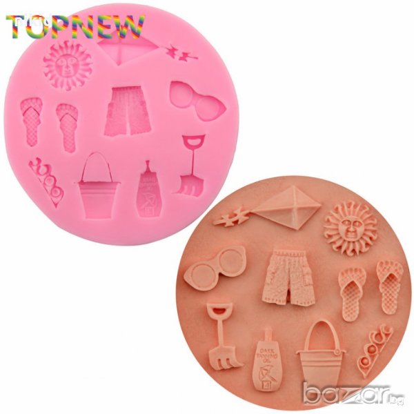 Лято море плаж хвърчило слънце очила лопатка кофа чехли силиконов молд декорация украса фондан торта, снимка 1