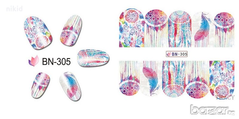 305 капан за сънища вятърна мелница пера ваденки водни стикери за нокти маникюр, снимка 1