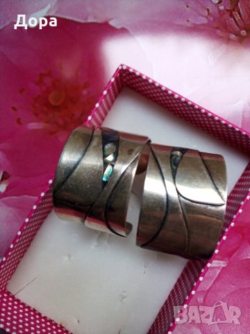 Старинни авторски сребърни и много масивни обеци с  Абалон, снимка 2 - Обеци - 22803118