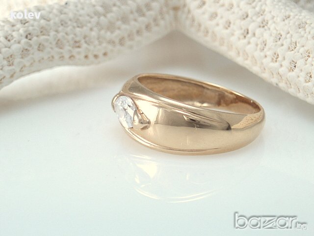 златен пръстен, тип халка, с цирконий форма маркиз 3.23 грама, размер 54, снимка 4 - Пръстени - 11165179