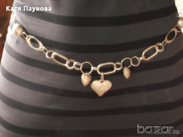 Нов ефектен сребрист колан / колие със сърчица, снимка 3 - Колани - 9017686