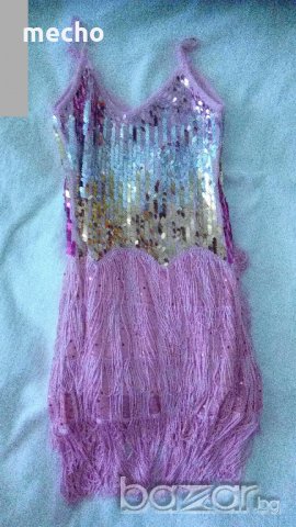 Розова рокля с ресни и пайети за момиче от 130 до 150 см