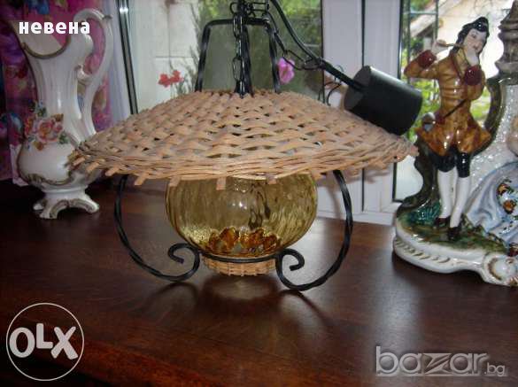 Абажур ковано желязо и естествен ратан , снимка 3 - Лампи за таван - 13266942