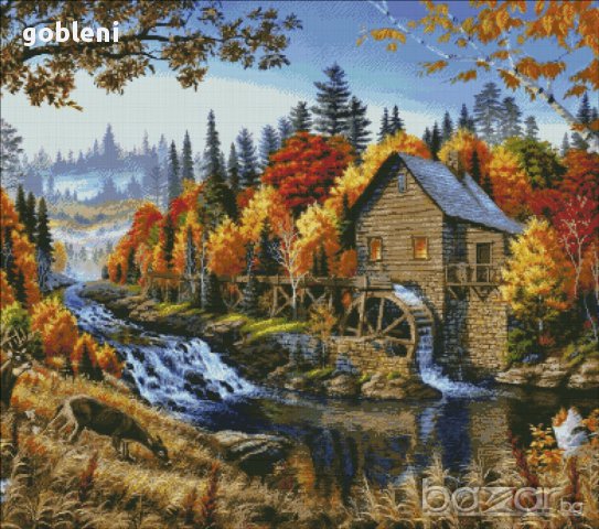 гоблен "ВОДЕНИЦАТА" -Д45; размери /45*40/см.; 43 цвята; 69 лв., снимка 2 - Гоблени - 13187975
