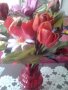 Стара Ваза цветно стъкло с изкуствени цветя, снимка 1 - Други стоки за дома - 24483732